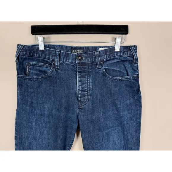 Men's Armani Jeans Blue J21 Regular Fit Straight Jeans Waist 34x32 Button Fly